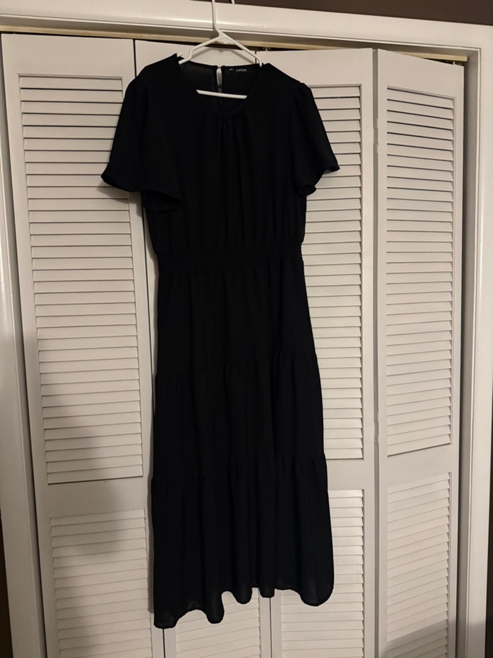 Black Tiered Short-Sleeve Maxi Dress